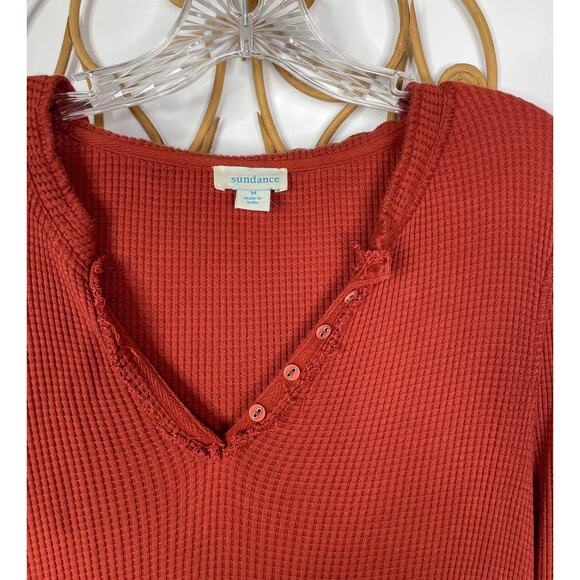 Sundance Orange Waffle Knit Thermal Long Sleeve Flowy Top M - Picture 3 of 6